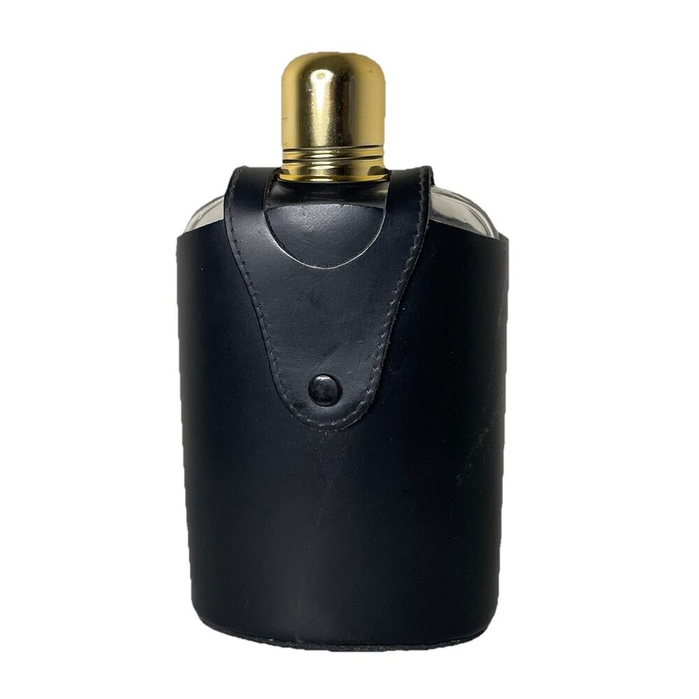 Vintage Glass Flask in Black Topgrain Cowhide Leather Case Beatnik Cool